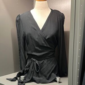LOFT Black Wrap Blouse